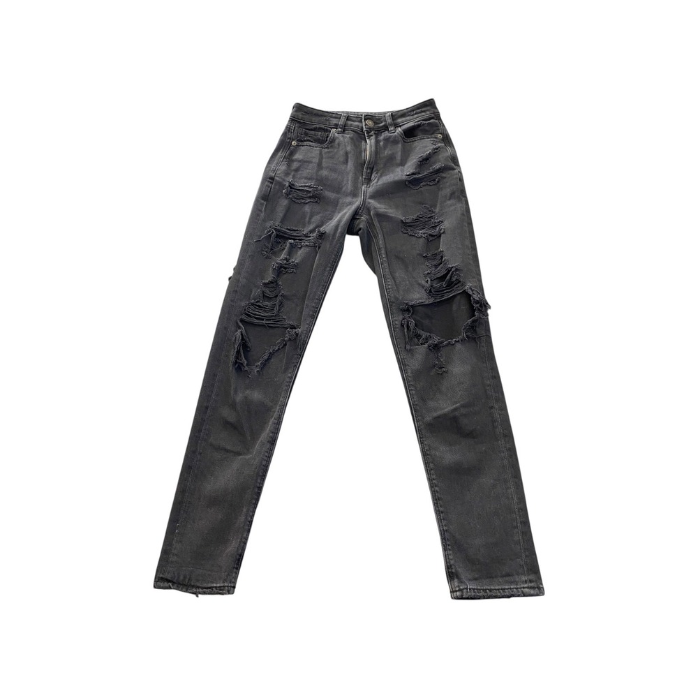 American Eagle Women's Black Ripped Comfort Stretch High Rise Jeans Size 00